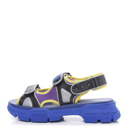 Gucci X SEGA Calfskin Mesh Mens Aguru Sandals 9 Black Blue Purple 1 of 9