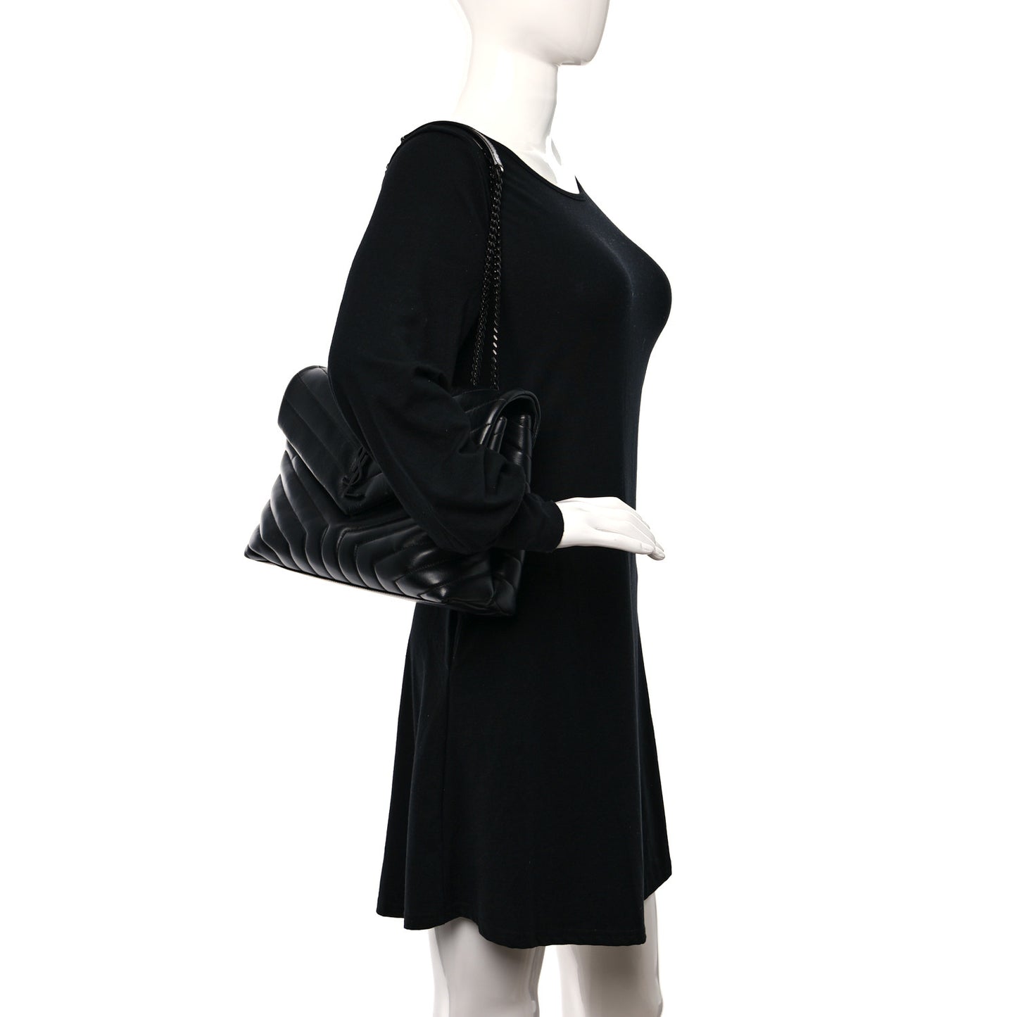 Calfskin Y Quilted Monogram Monochrome Medium Loulou Chain Satchel Black