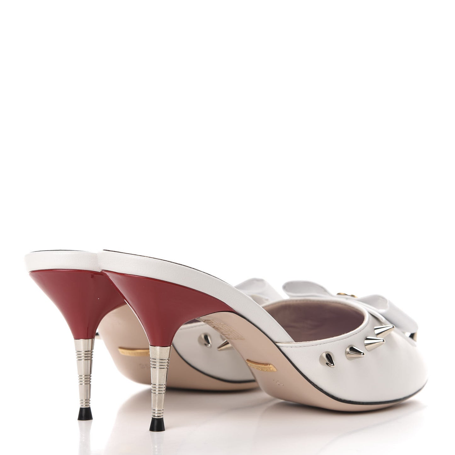 Patent GG Bow Sadie Spike Mid Heel Mules 39 White