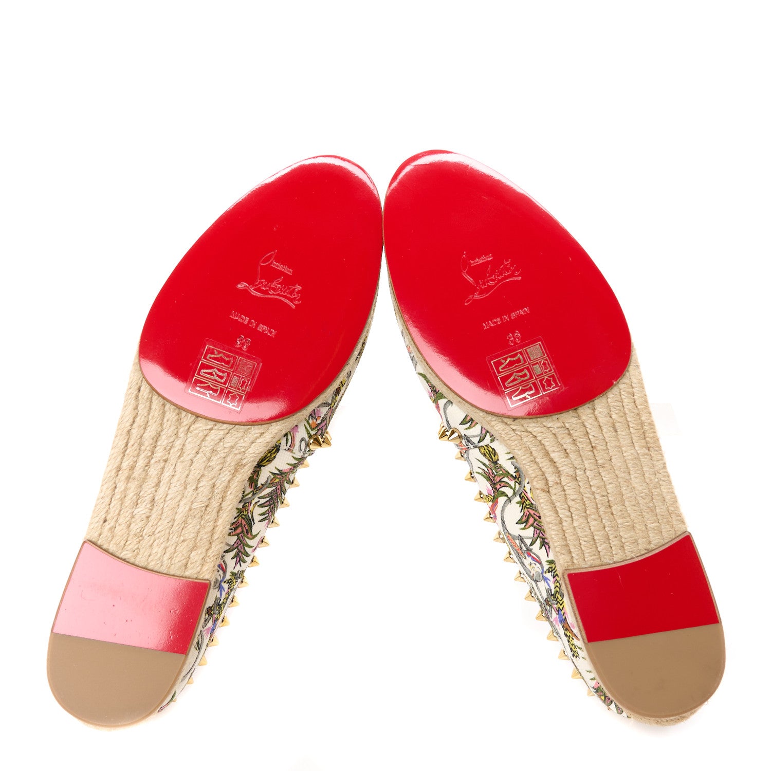Christian Louboutin Canvas Loubi Jungle Print Ares Spikes Flat Espadrilles 36 Ivory Gold 5 of 8