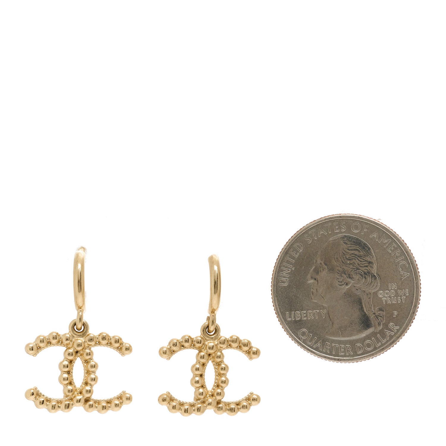 Chanel Metal CC Hoop Drop Earrings Gold 2 of 5