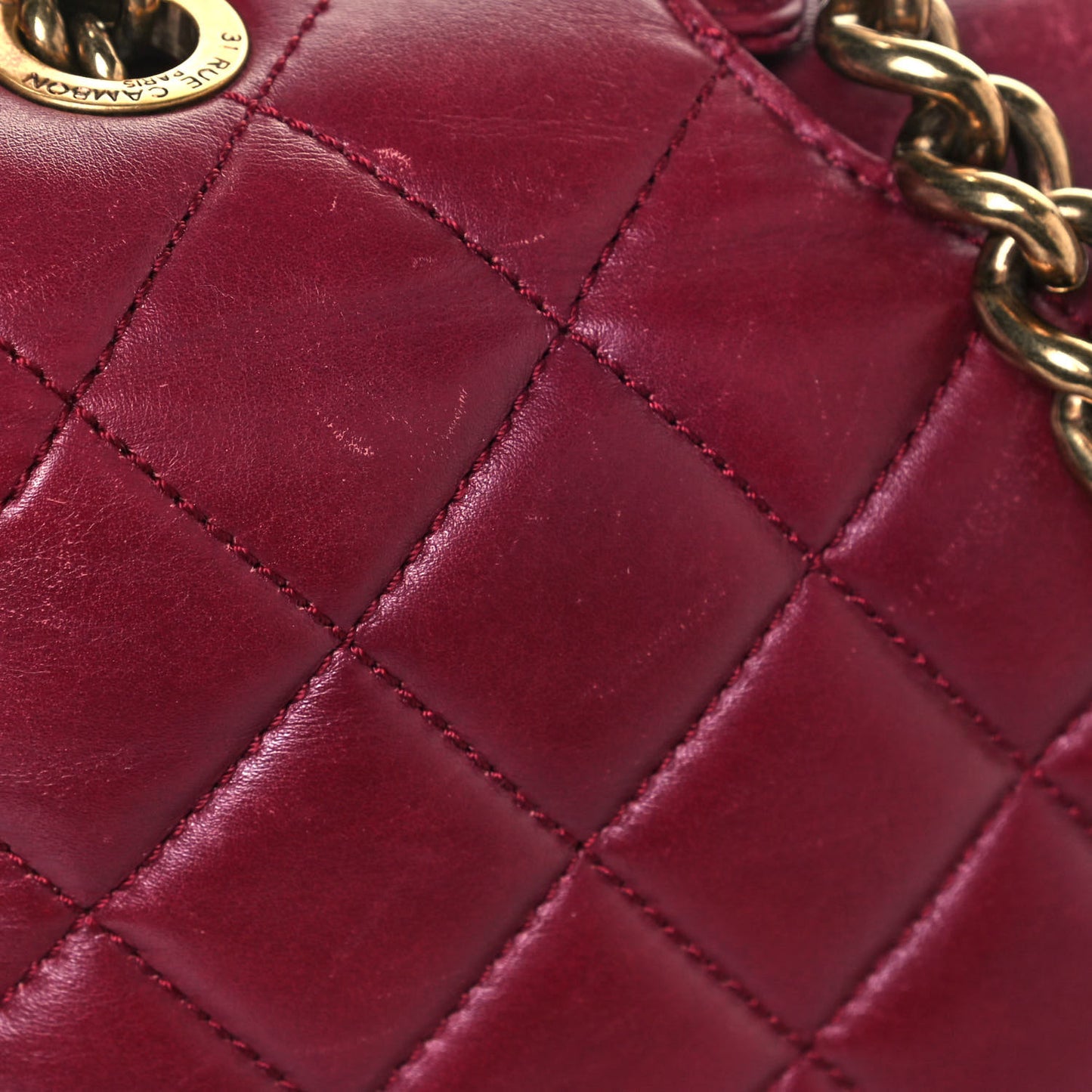 Glazed Calfskin Quilted Large Perfect Edge Flap Red