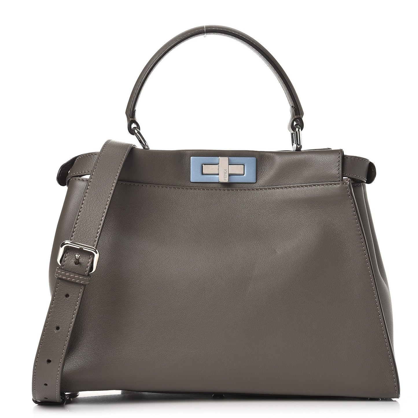 Vitello Seta Shiny Nappa Medium Peekaboo Iconic Satchel Carbone Grigio Polvere
