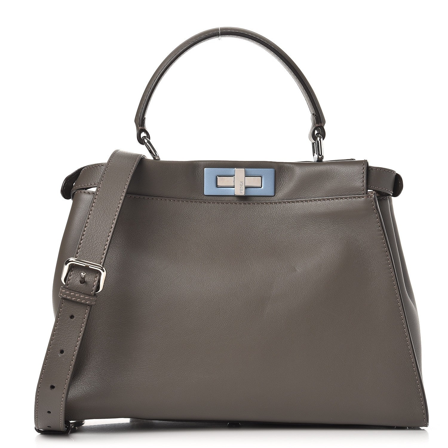 Fendi Vitello Seta Shiny Nappa Medium Peekaboo Iconic Satchel Carbone Grigio Polvere 1 of 12