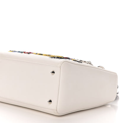 Christian Dior Smooth Calfskin Eiffel Tower Embroidered Medium Lady Dior White Multicolor 12 of 14