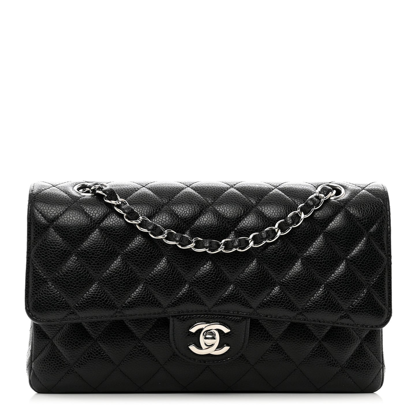 Caviar Quilted Medium Double Flap Black