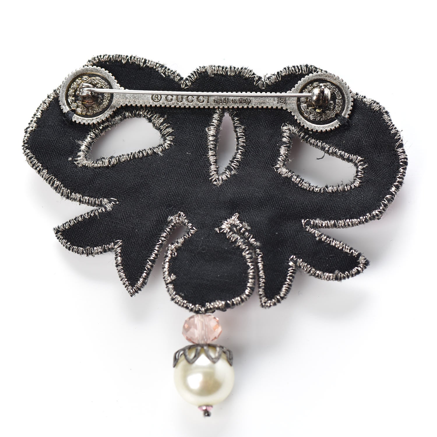 Gucci Metal Crystal Bow Brooch Pink 3 of 5