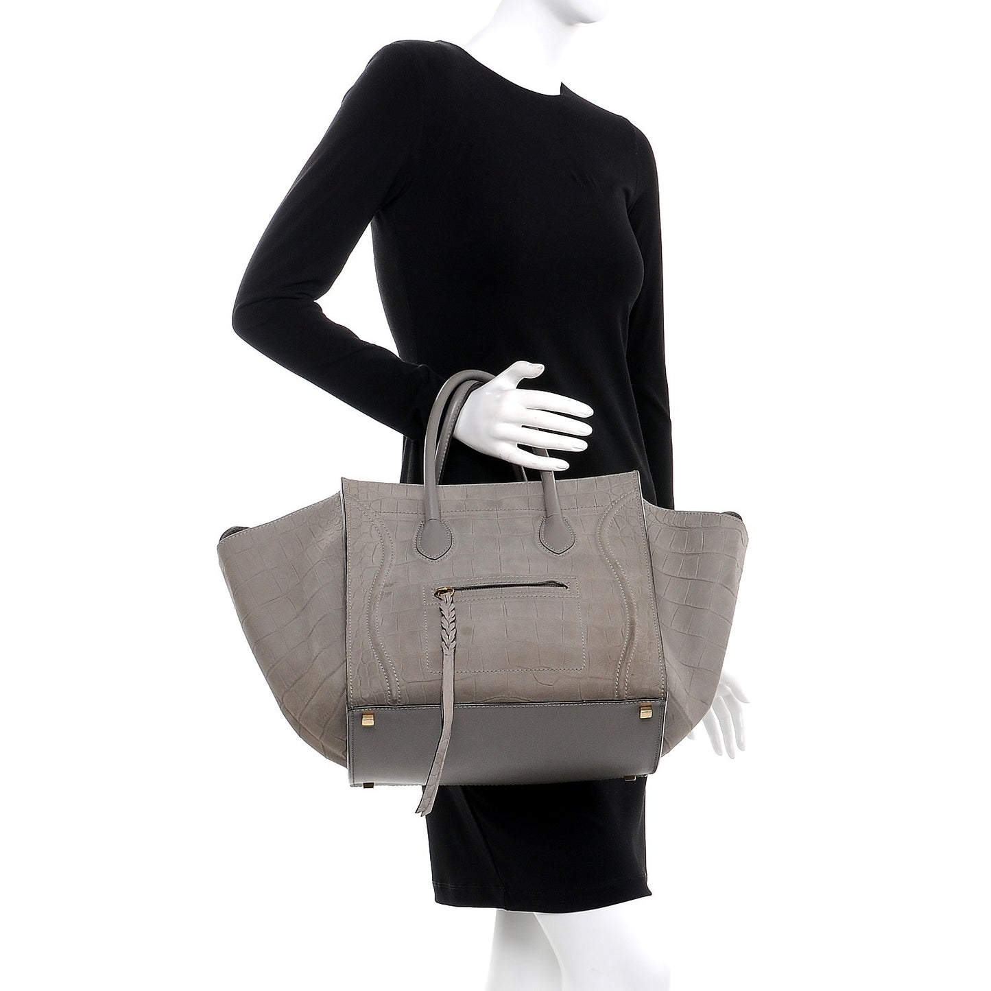 Crocodile Embossed Nubuck Medium Phantom Luggage Grey