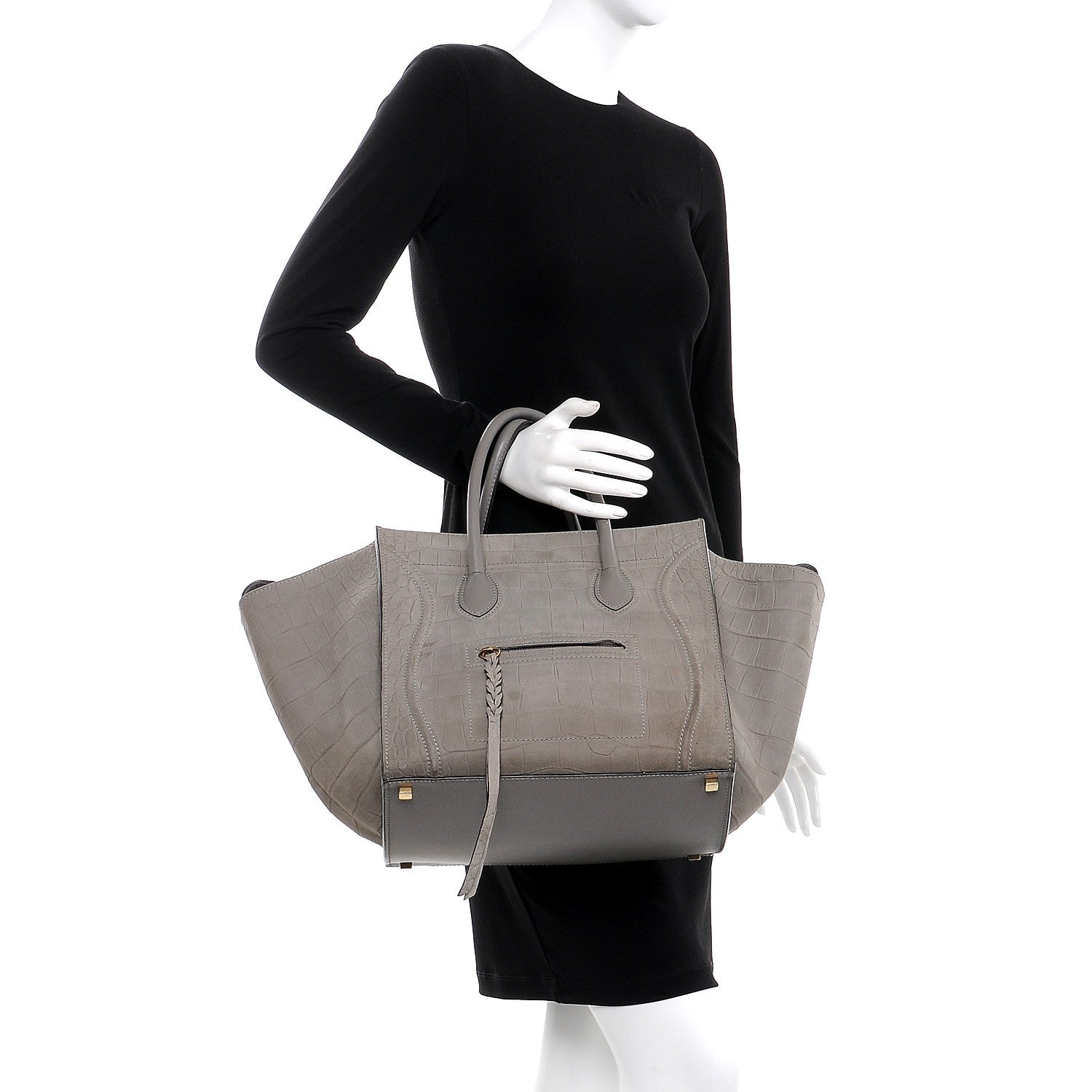 Celine Crocodile Embossed Nubuck Medium Phantom Luggage Grey 2 of 16