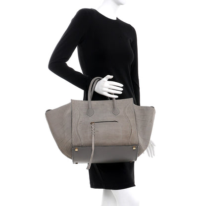Celine Crocodile Embossed Nubuck Medium Phantom Luggage Grey 2 of 16