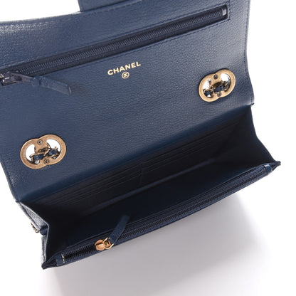 Chanel Patent Goatskin Quilted CC Eyelet Wallet On Chain WOC Blue 5 of 9