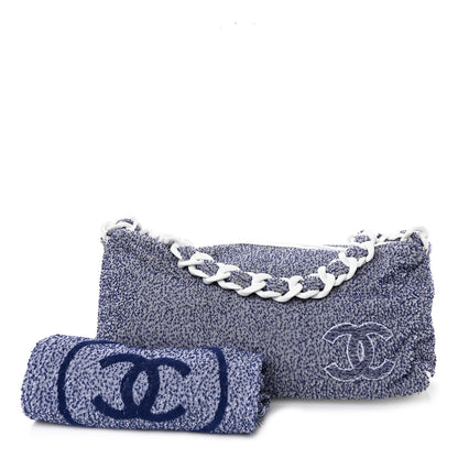 Chanel Terry Cotton Resin Chain Fizzy Hobo Blue White 3 of 12