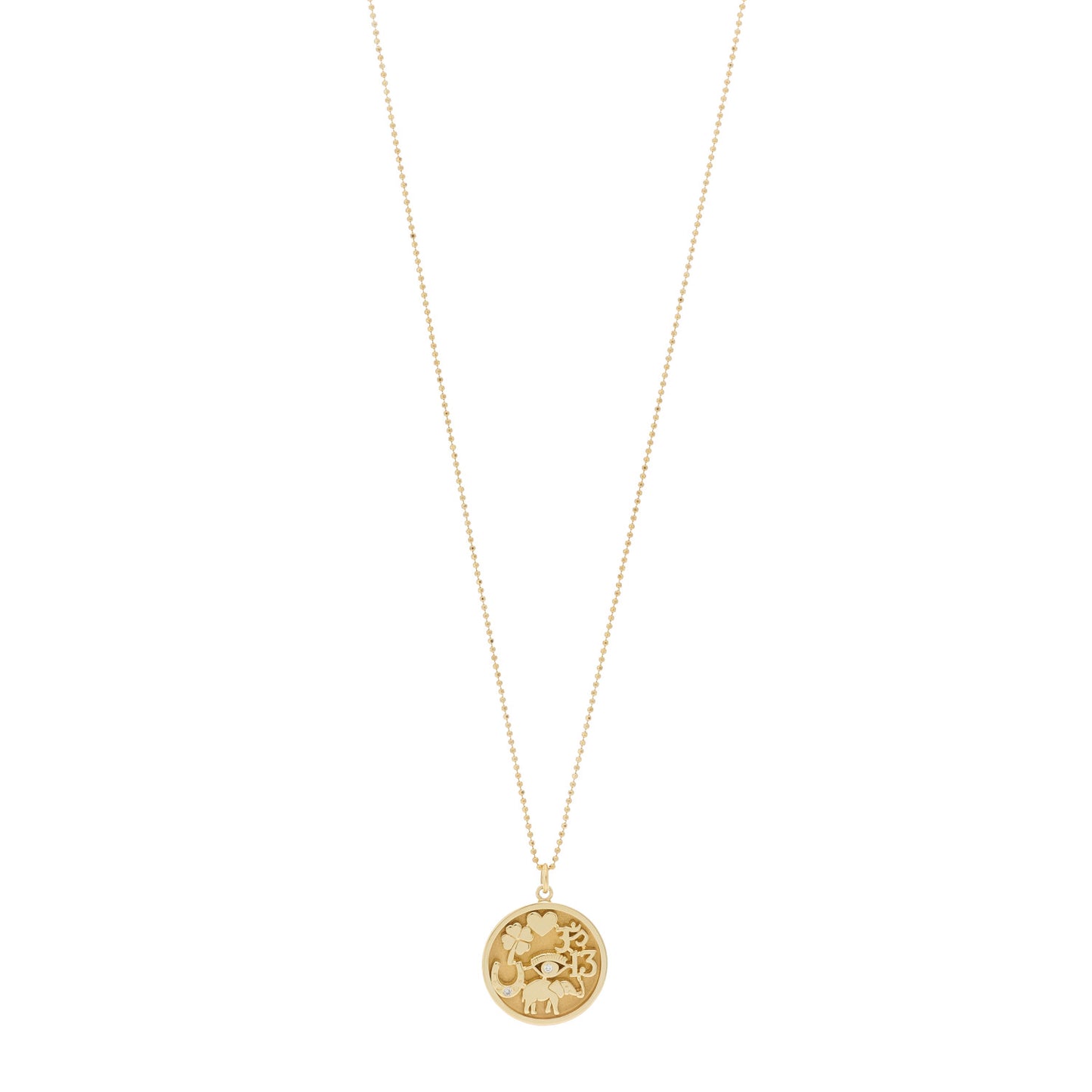 18K Yellow Gold Diamond Good Luck Pendant Necklace