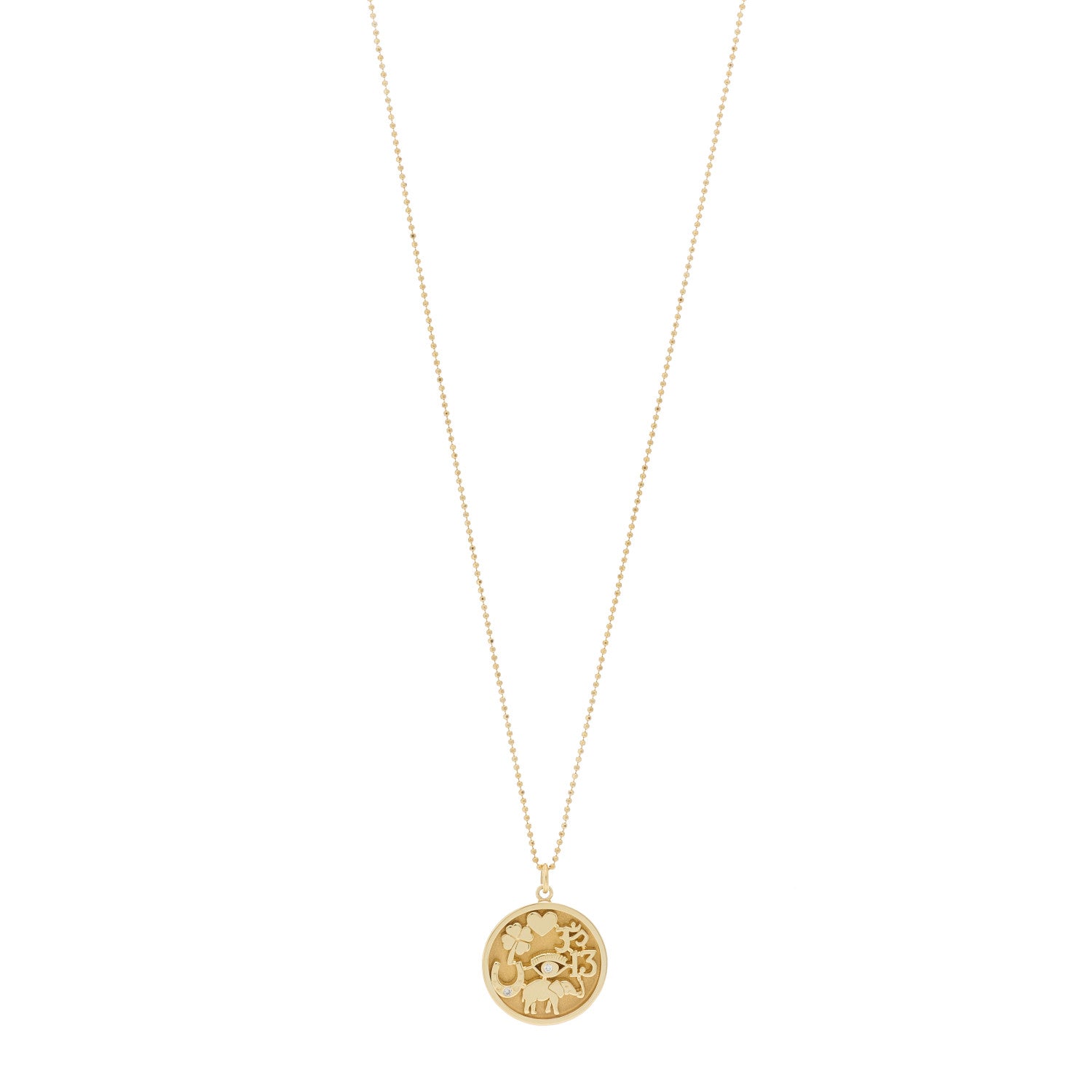 Jennifer Meyer 18K Yellow Gold Diamond Good Luck Pendant Necklace 1 of 5