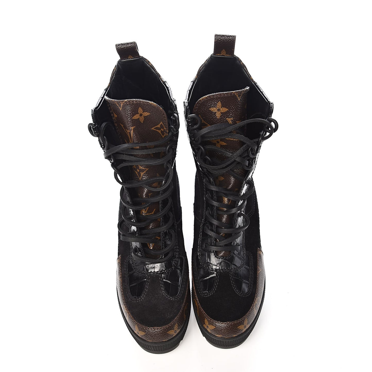 Suede Calfskin Monogram Laureate Platform Desert Boots 35 Black