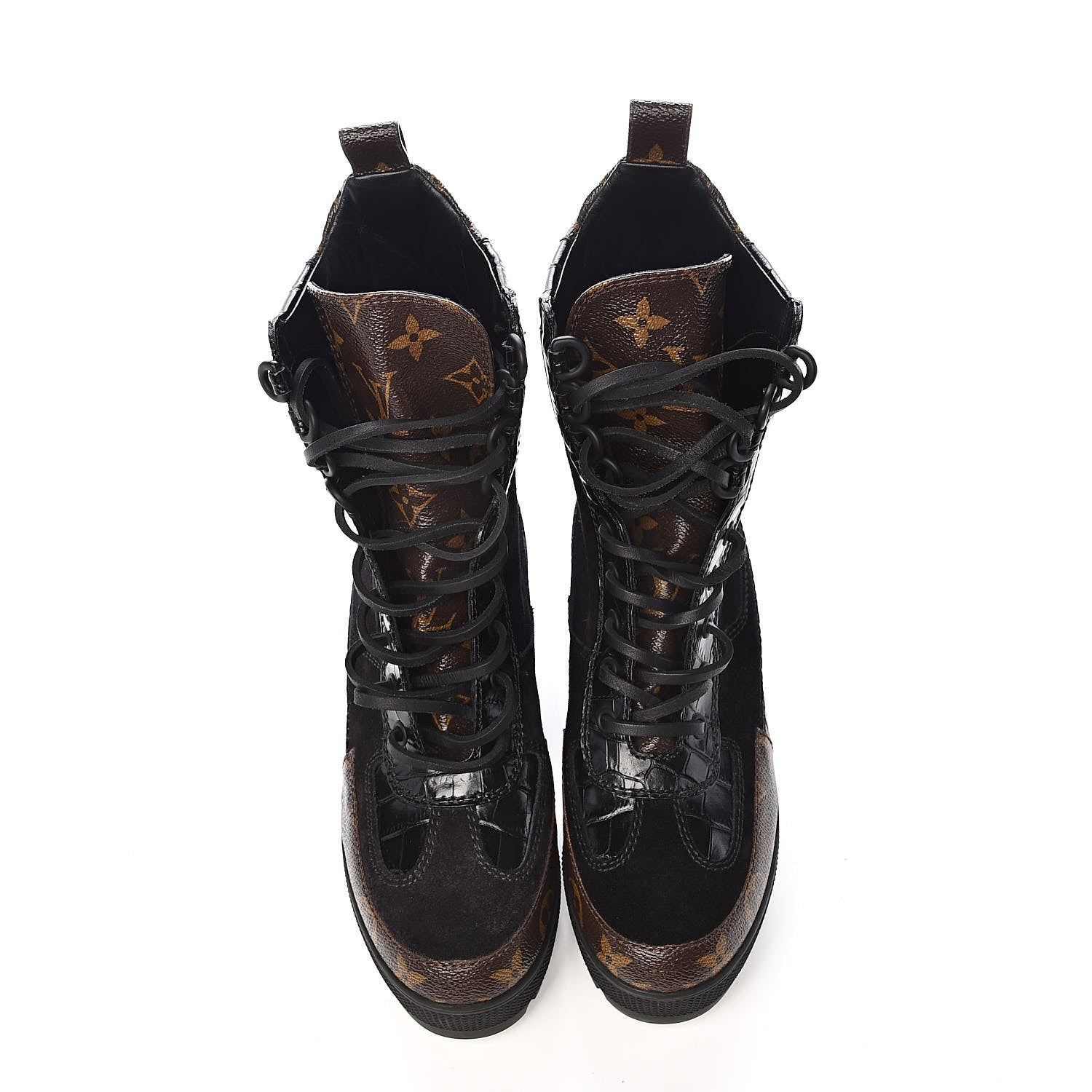 Louis Vuitton Suede Calfskin Monogram Laureate Platform Desert Boots 35 Black 10 of 10