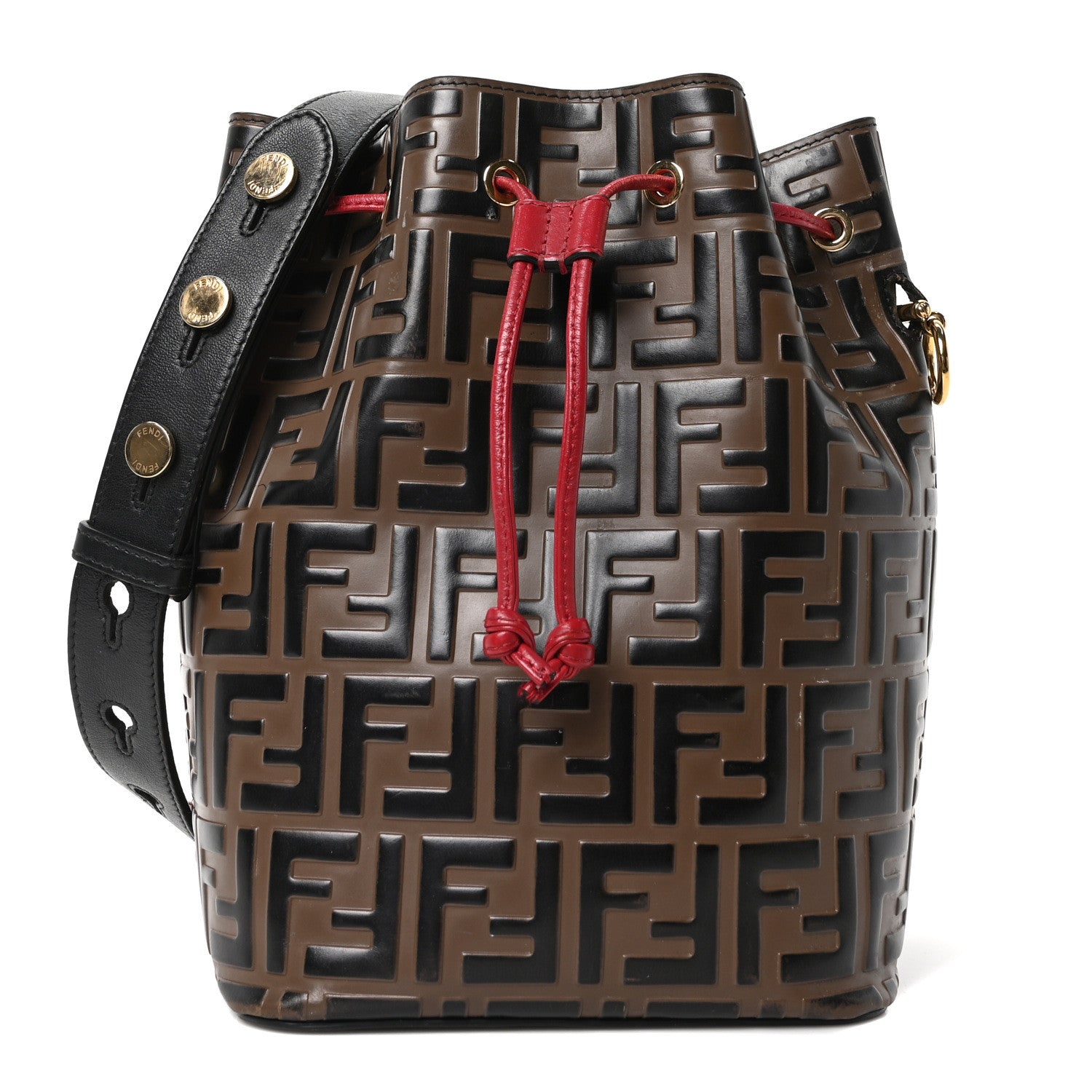 Fendi Vitello Grace F is Fendi Bi-Color FF 1974 Embossed Grande Mon Tresor Bucket Bag Maya Black Fragola 1 of 10