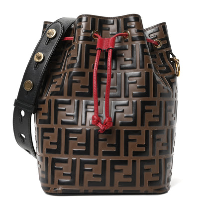 Fendi Vitello Grace F is Fendi Bi-Color FF 1974 Embossed Grande Mon Tresor Bucket Bag Maya Black Fragola 1 of 10