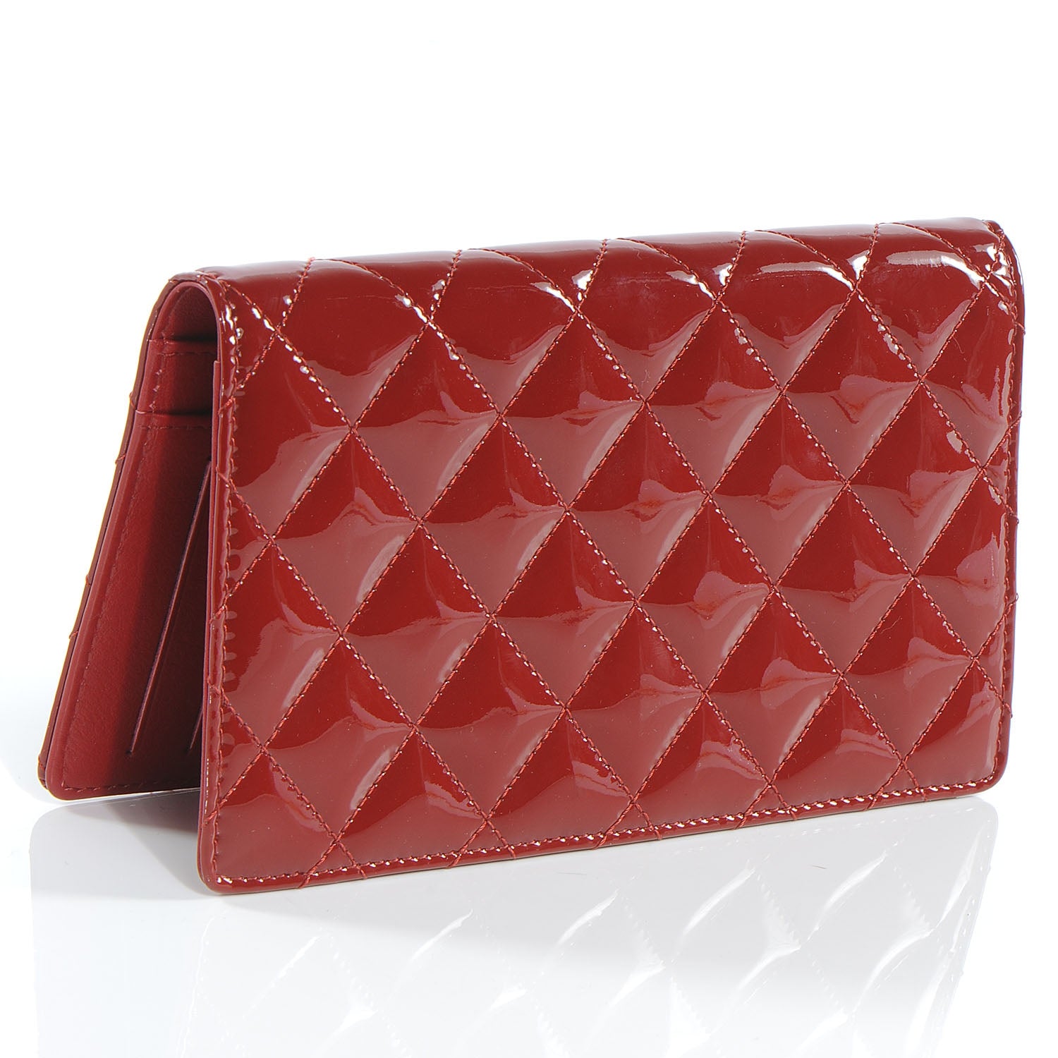 Chanel Patent Quilted Yen Wallet Red 3 of 8