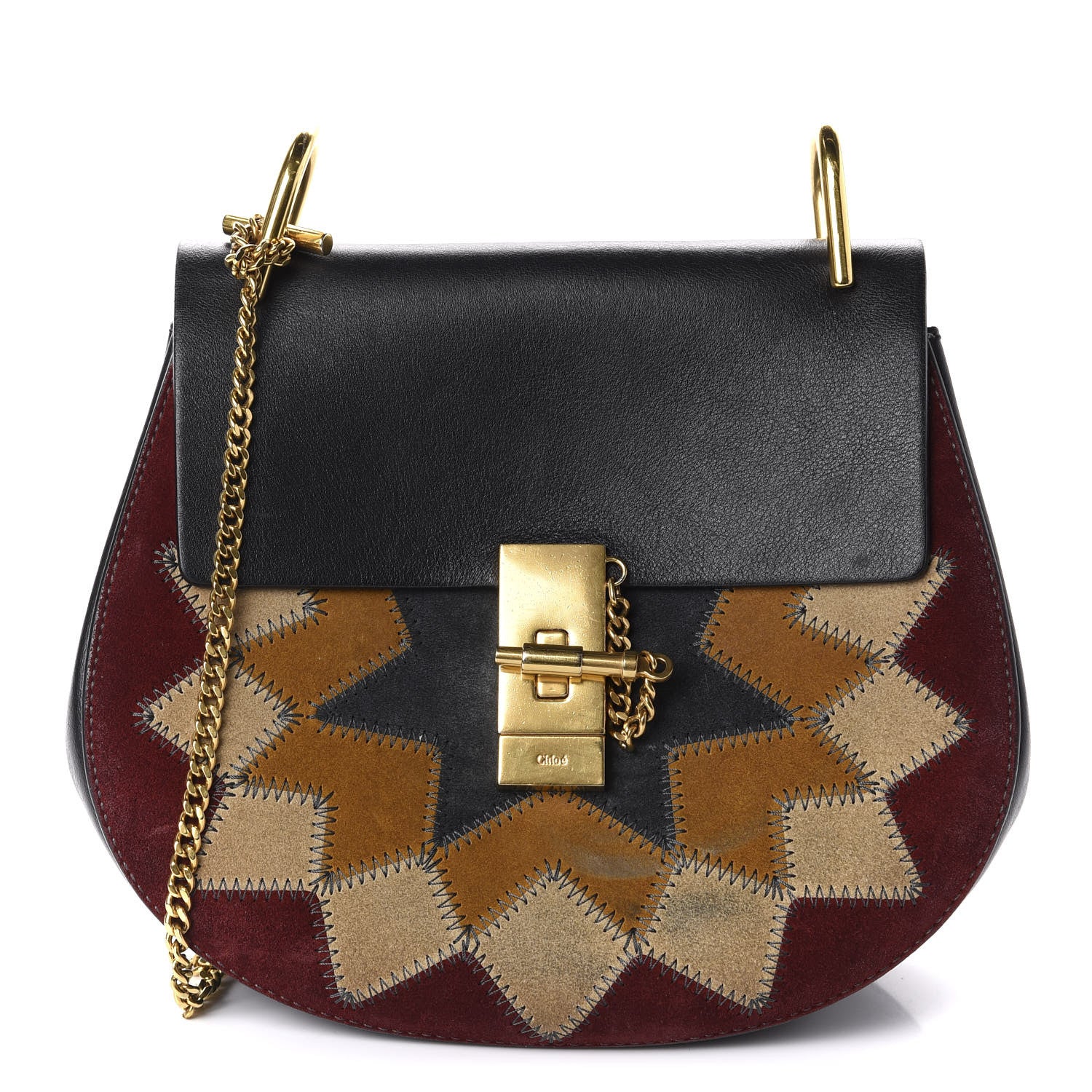 Chloe Suede Calfskin Wonder Woman Patchwork Drew Shoulder Bag Black 1 of 10