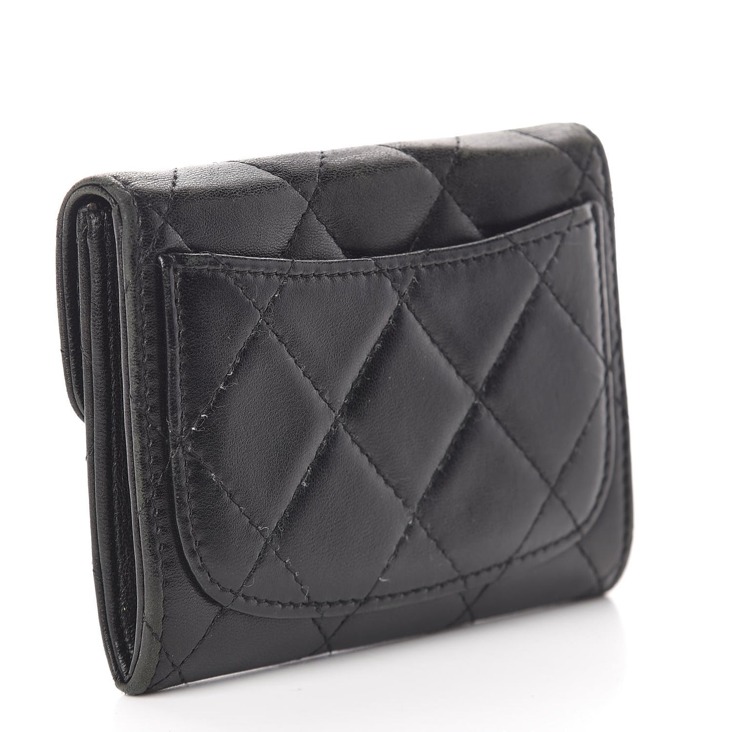 Lambskin Quilted Flap Card Holder Wallet Black