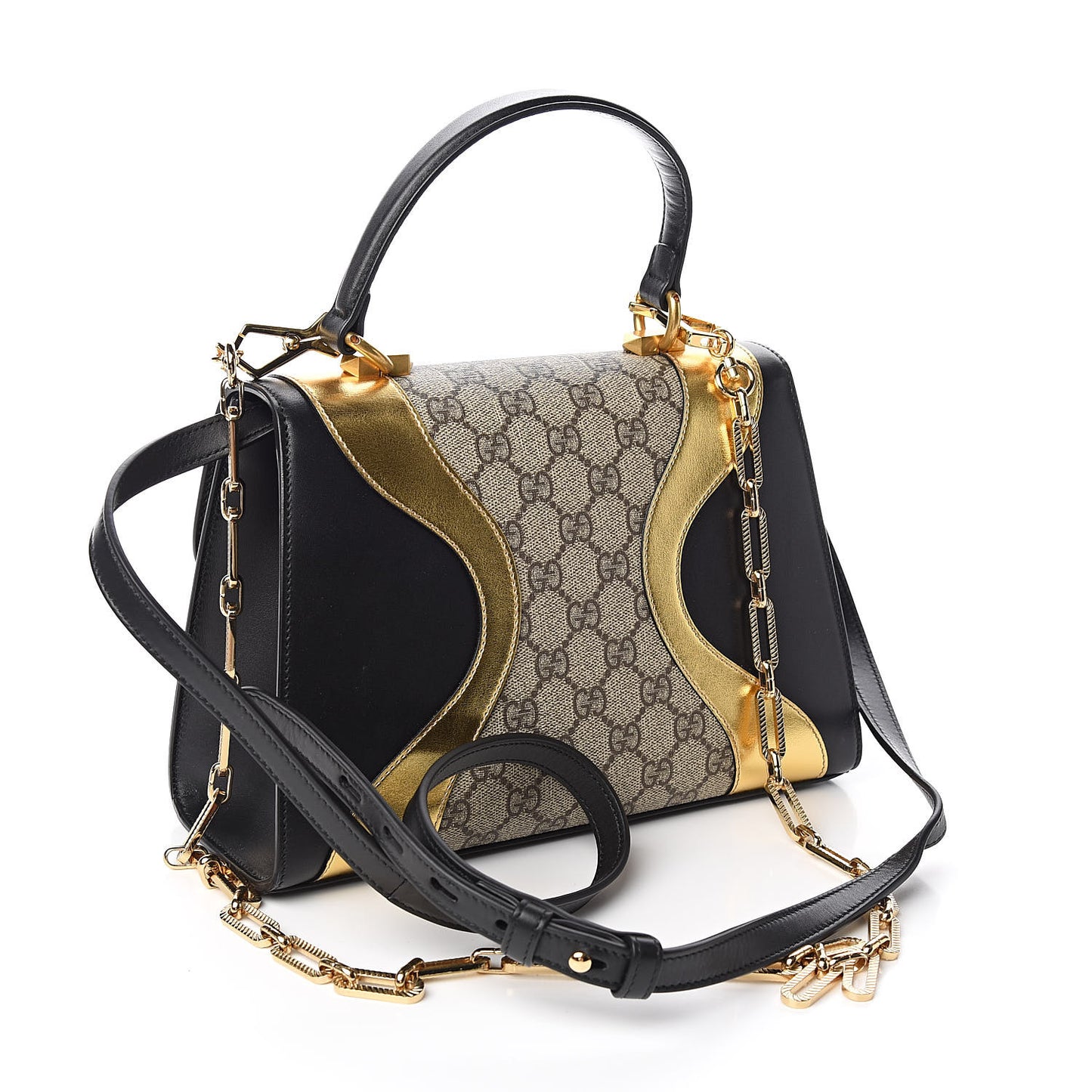 GG Supreme Monogram Small Osiride Top Handle Bag Black Gold
