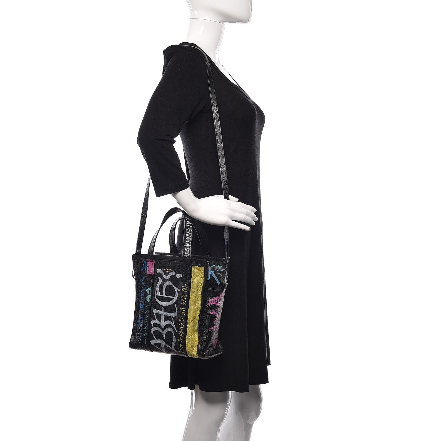Balenciaga Agneau Arena Graffiti All Over XS Bazar Shopper Tote Black Multicolor 2 of 10