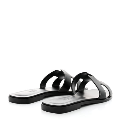 Hermes Box Calfskin Oran Sandals 39 Black 4 of 8