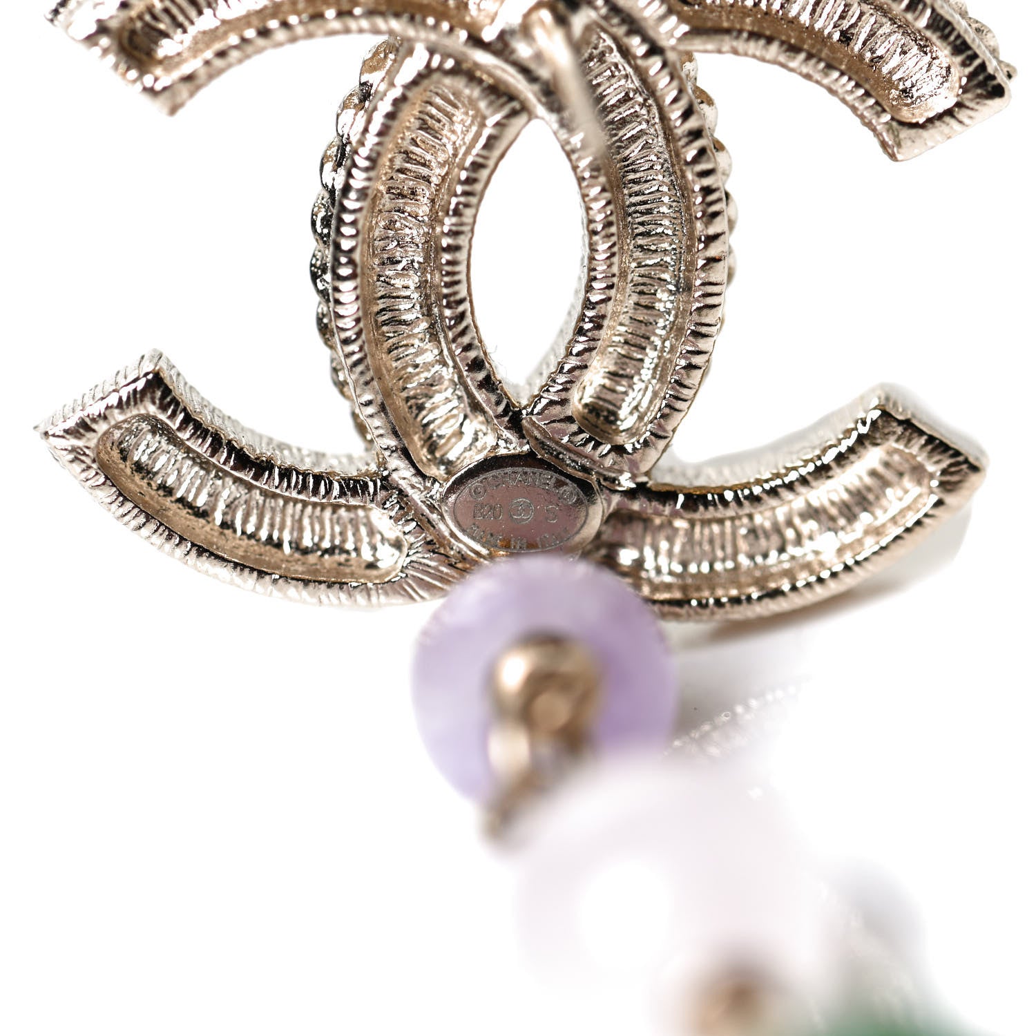 Chanel Crystal Pearl Beaded CC Long Drop Earrings Gold Multicolor 4 of 5