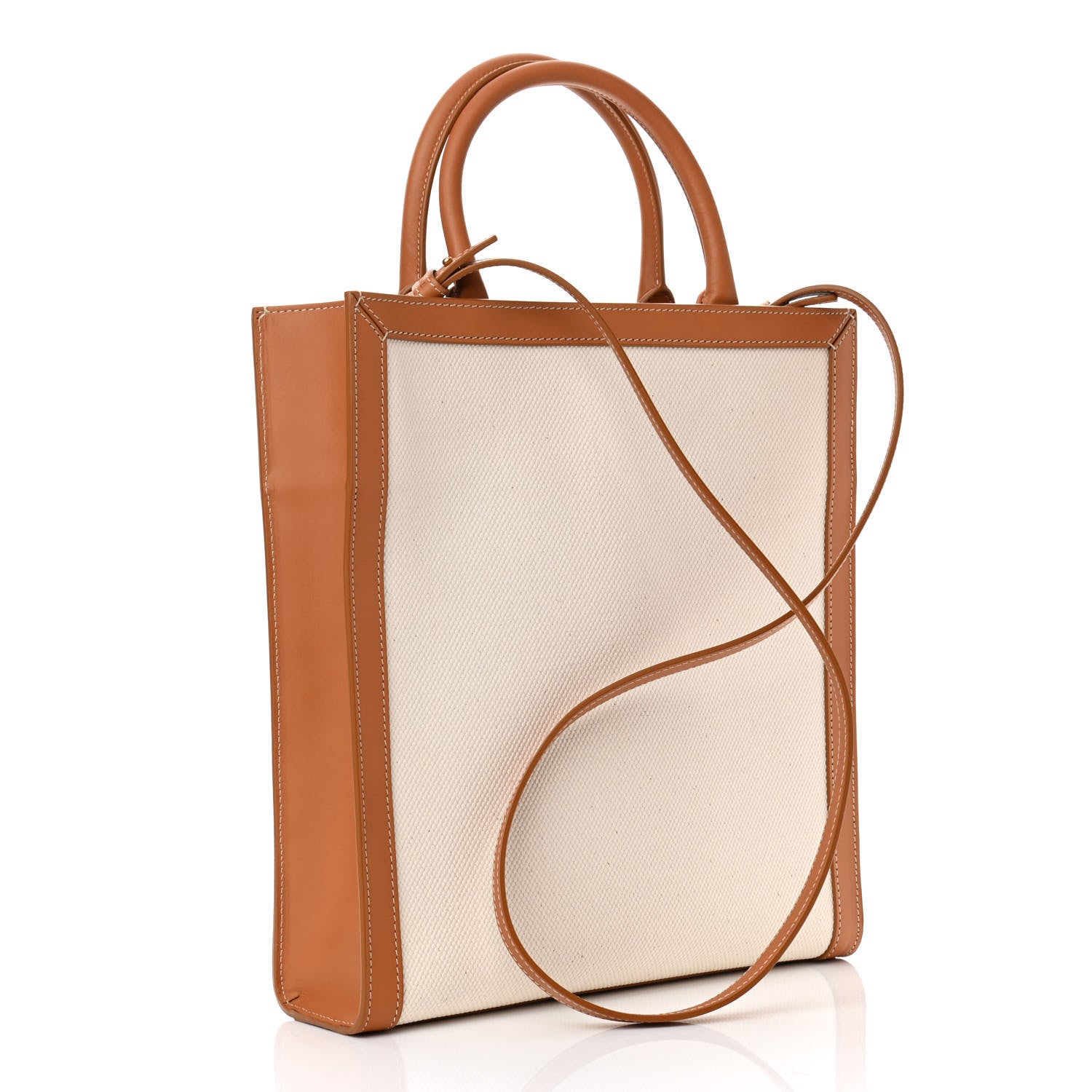 Celine Canvas Calfskin Logo Print Small Vertical Cabas Natural Tan 3 of 10