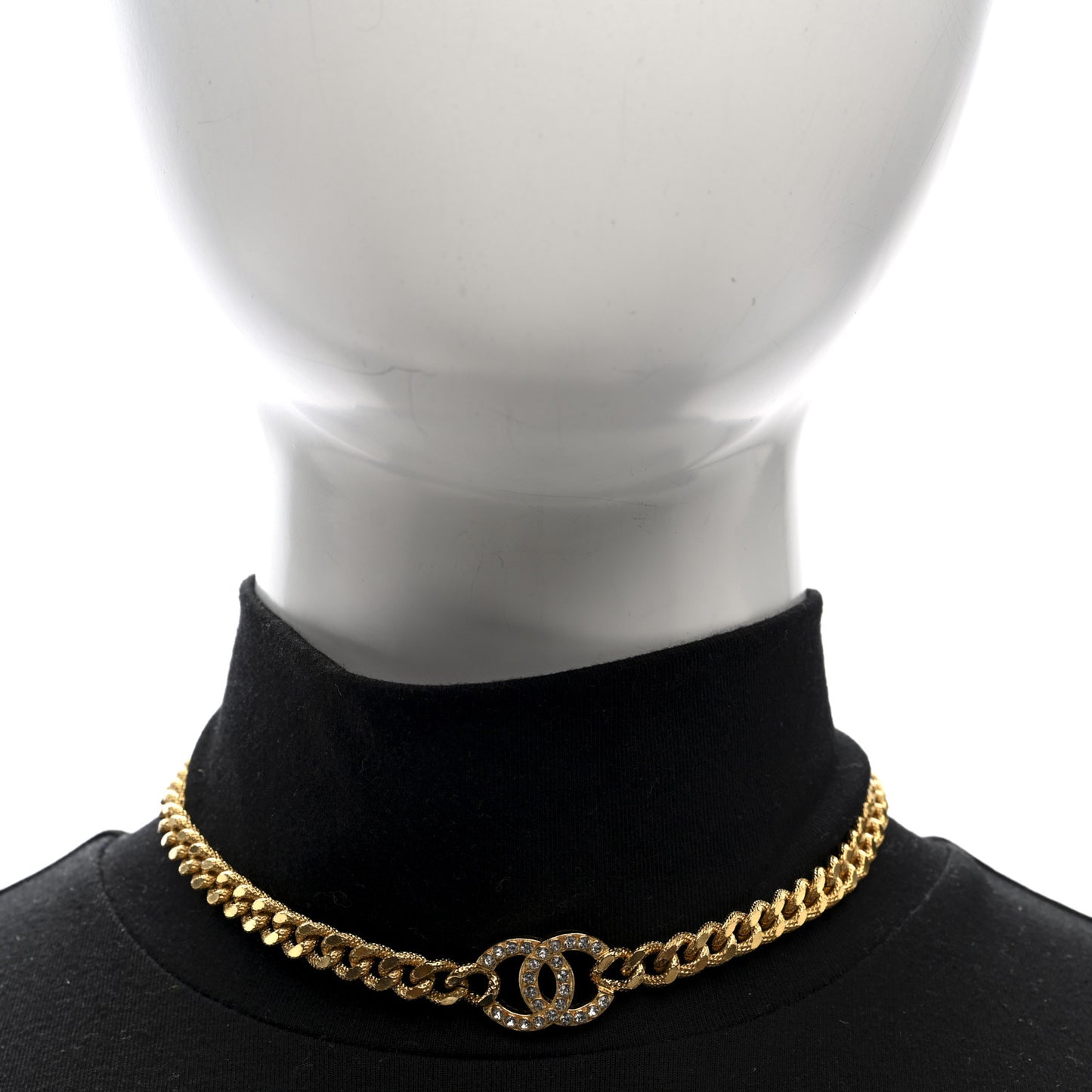 Crystal Chain Link CC Choker Necklace Gold