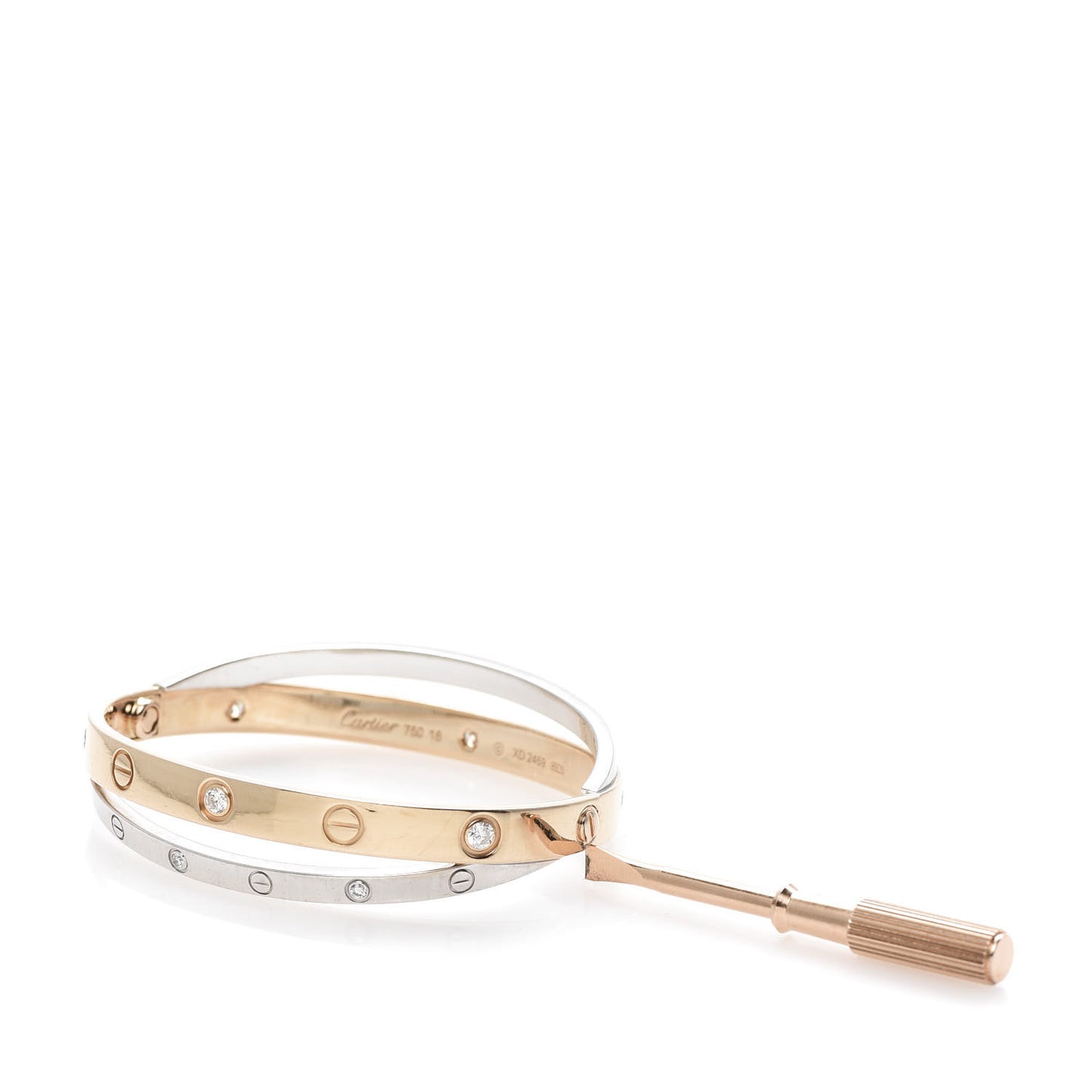 18K Pink White Gold 12 Diamond Double LOVE Bracelet 16