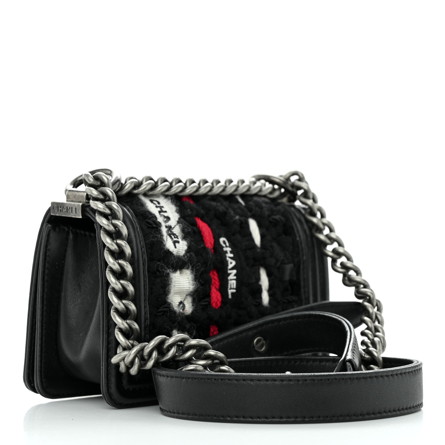Chanel Lambskin Tweed Logo Embroidered Small Boy Flap White Red Black 3 of 13