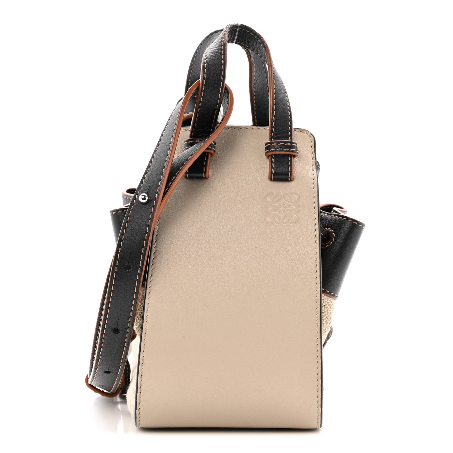 Calfskin Linen Mini Hammock Shoulder Bag Light Oat Black