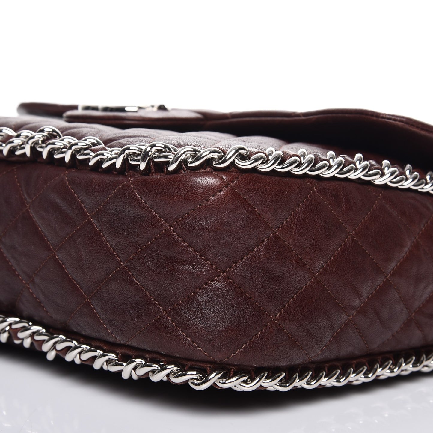 Crumpled Lambskin Quilted Maxi Chain Around Flap Dark Brown