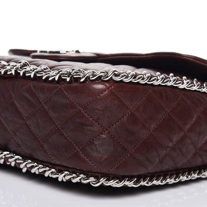 Chanel Crumpled Lambskin Quilted Maxi Chain Around Flap Dark Brown 9 of 10