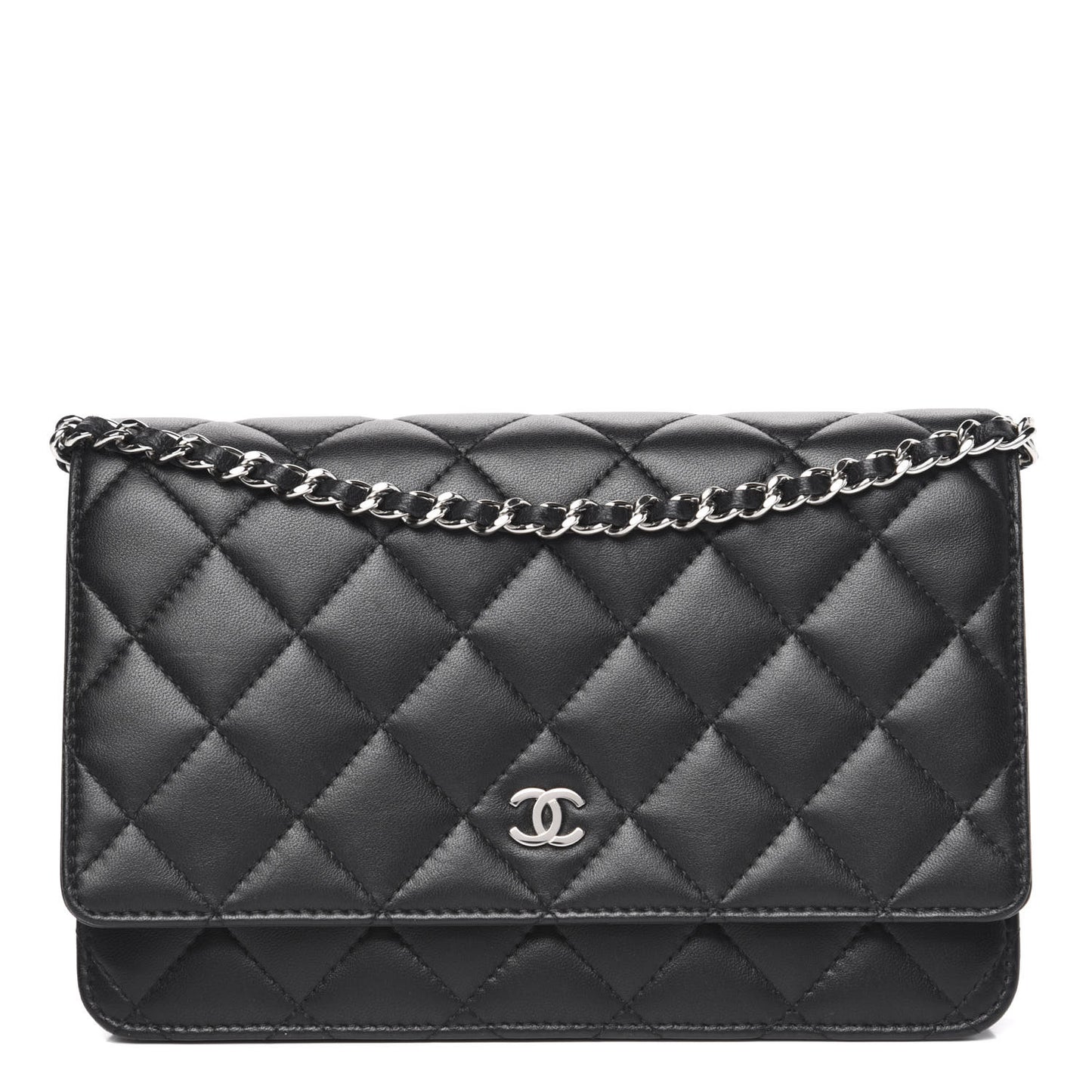 Lambskin Quilted Wallet On Chain WOC Black