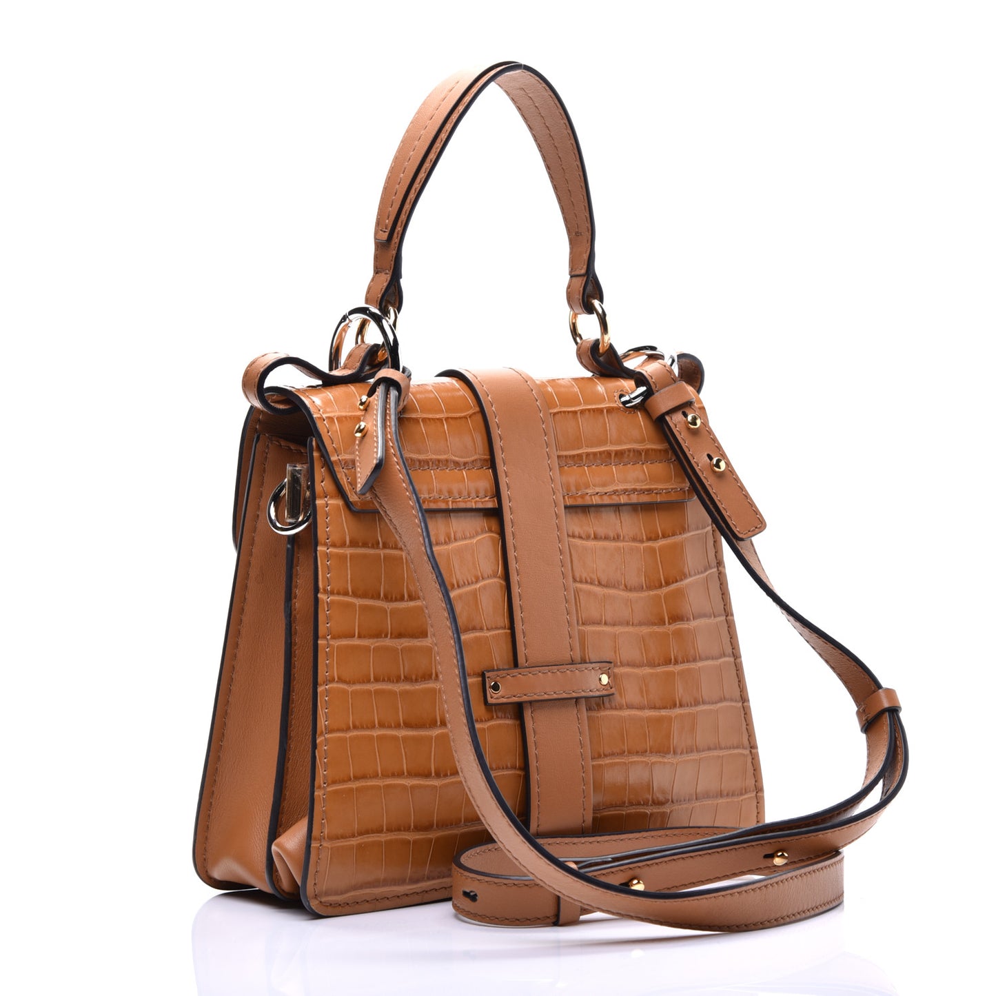 Calfskin Crocodile Embossed Small Aby Day Shoulder Bag Autumnal Brown