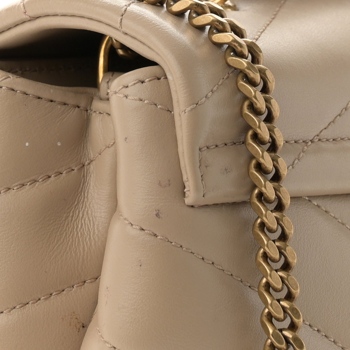 Calfskin Y Quilted Monogram Small Loulou Chain Satchel Dark Beige