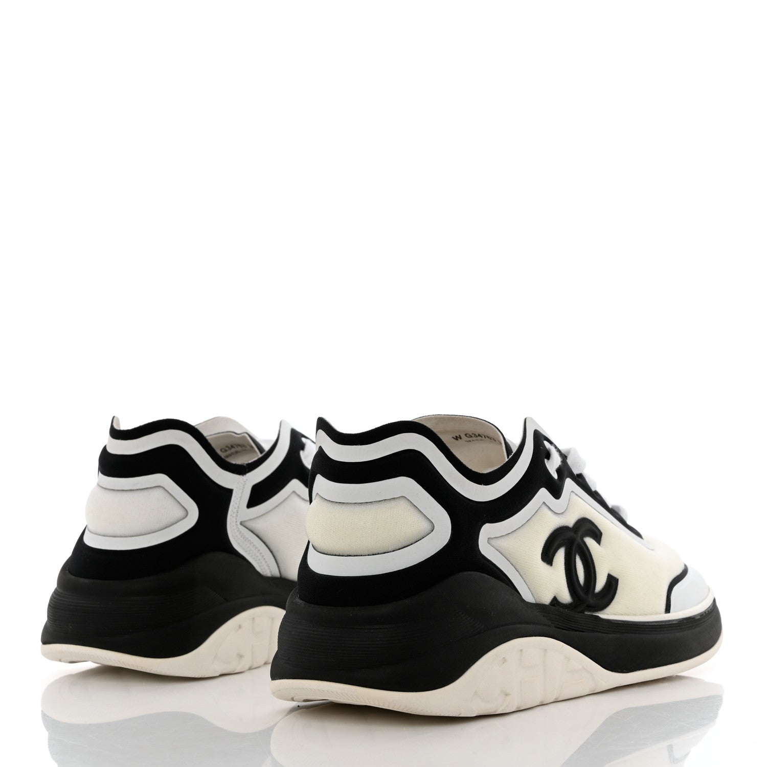 Chanel Lycra Womens CC Sneakers 39.5 White Black 3 of 8