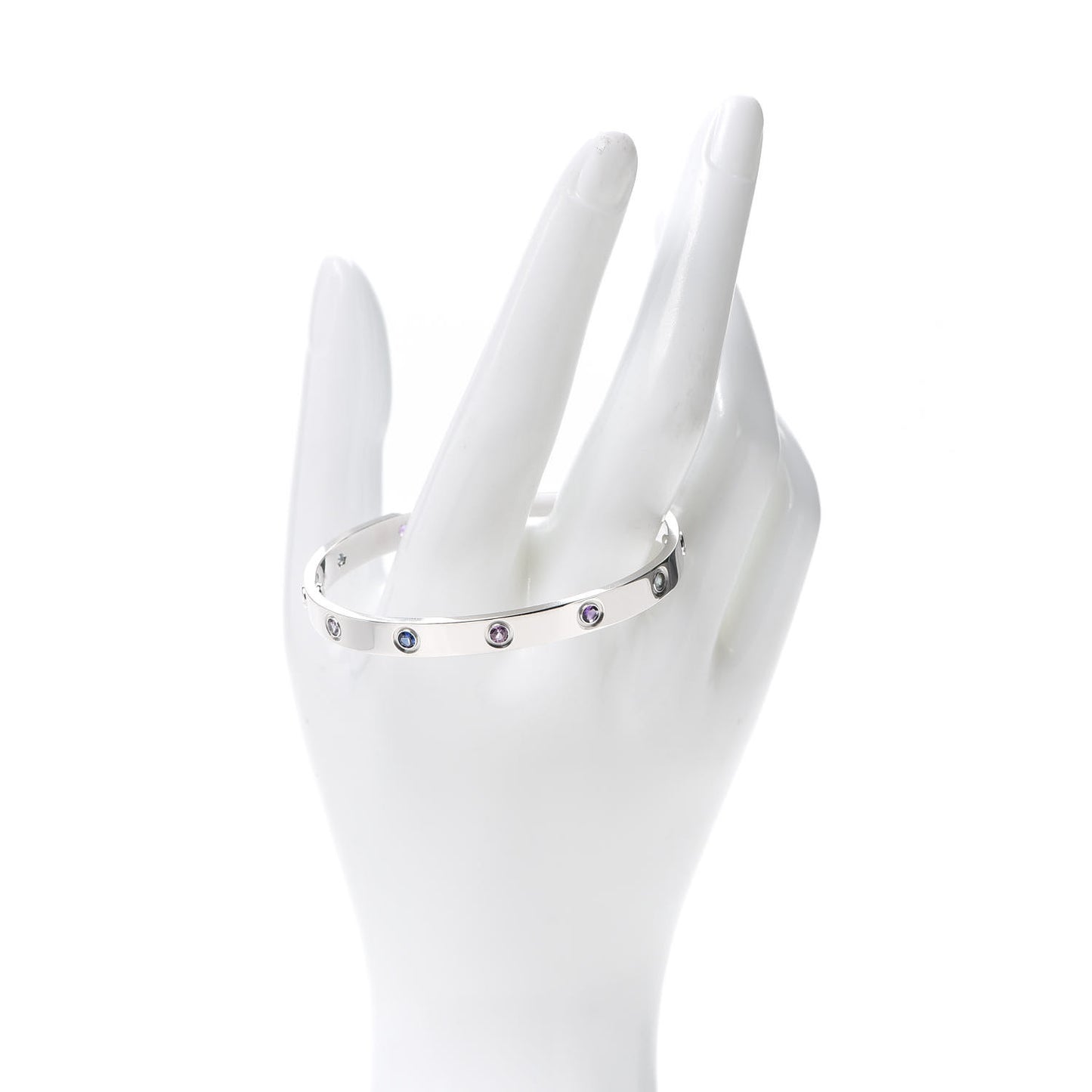18K White Gold Aquamarine Sapphire Spinel Amethyst LOVE Bracelet 17