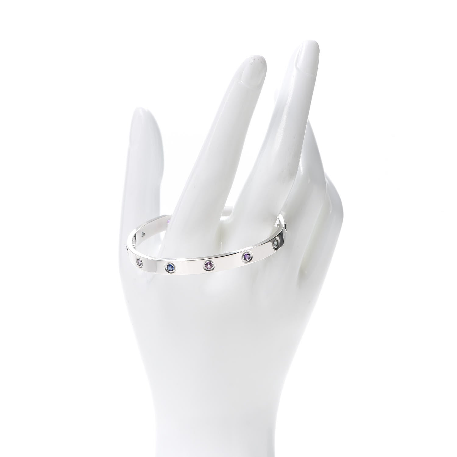 Cartier 18K White Gold Aquamarine Sapphire Spinel Amethyst LOVE Bracelet 17 2 of 5