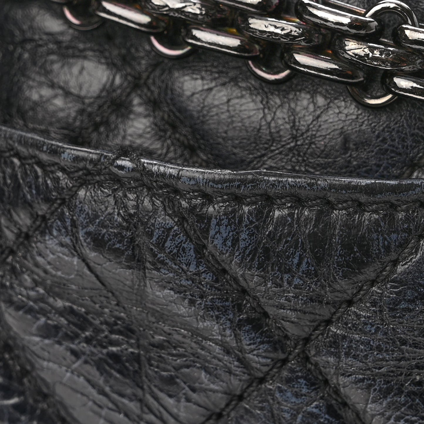 Metallic Aged Calfskin Quilted Medium Reissue Camera Case Black