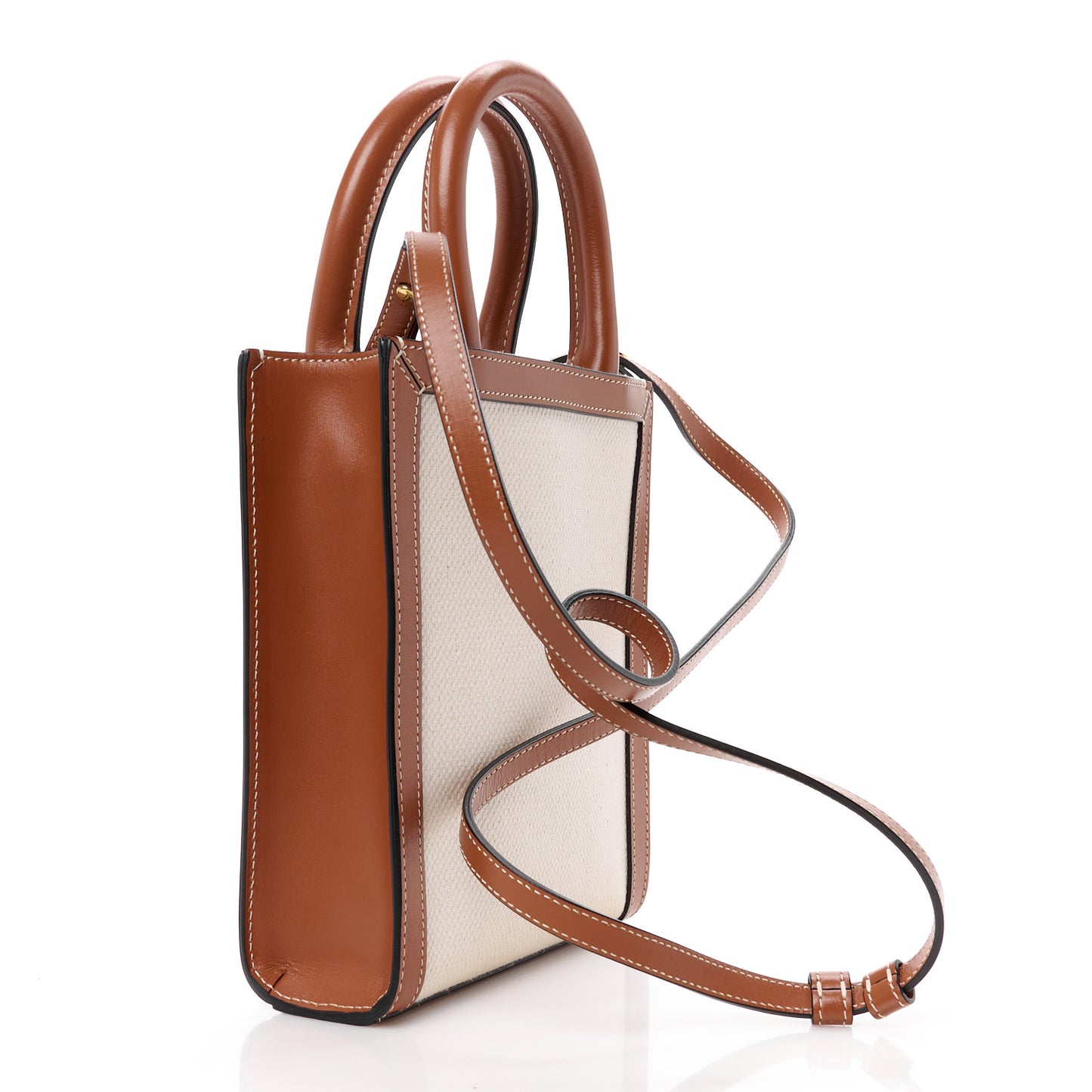 Canvas Calfskin Sulky Print Mini Vertical Cabas Natural Tan