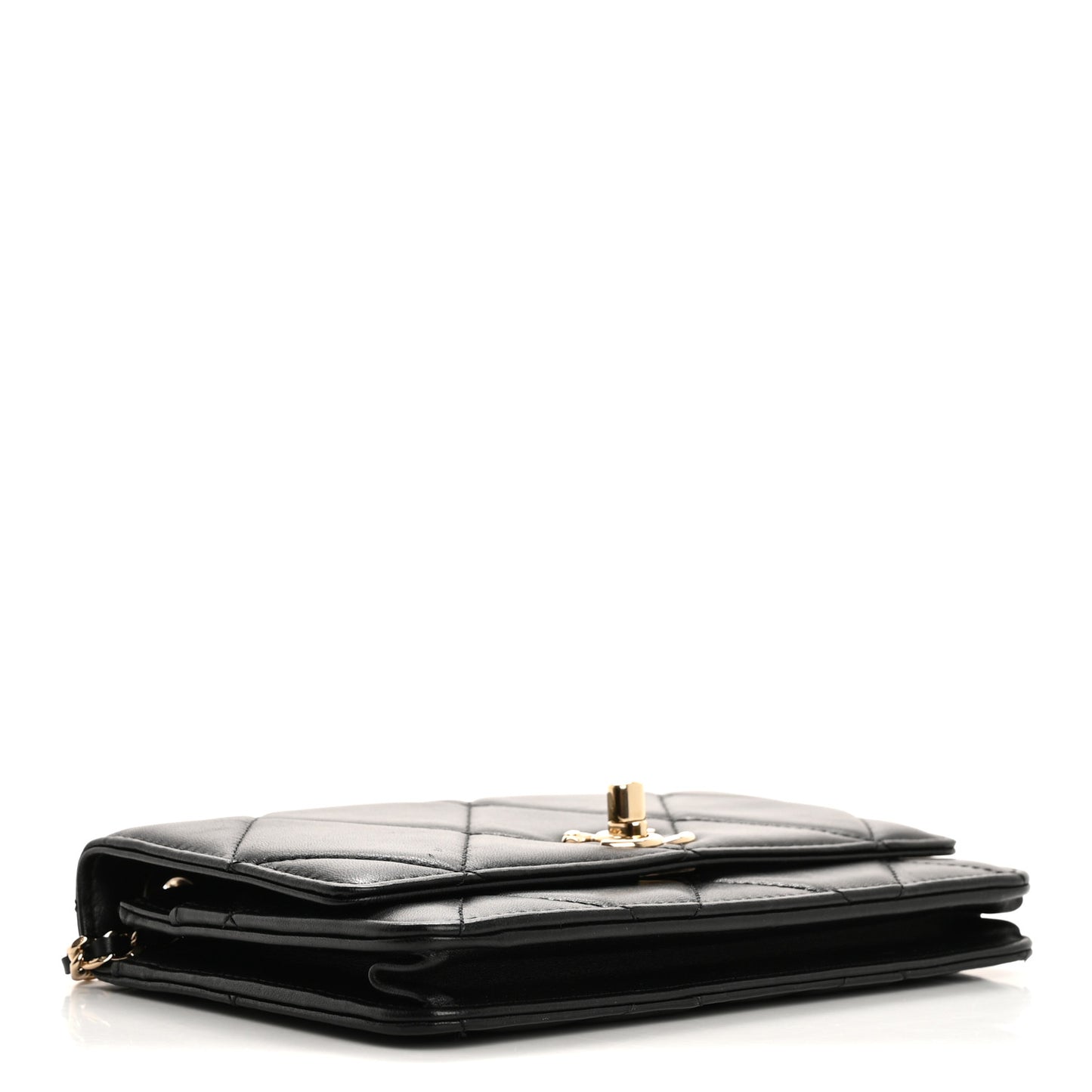 Lambskin Quilted Trendy CC Wallet On Chain WOC Black