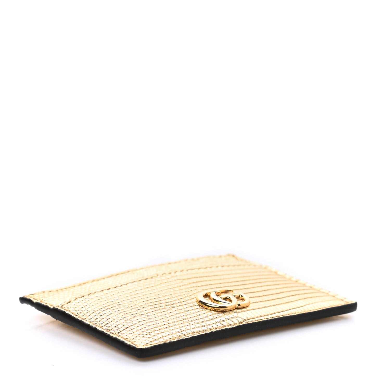 Laminated Lizard GG Marmont Card Holder Gold