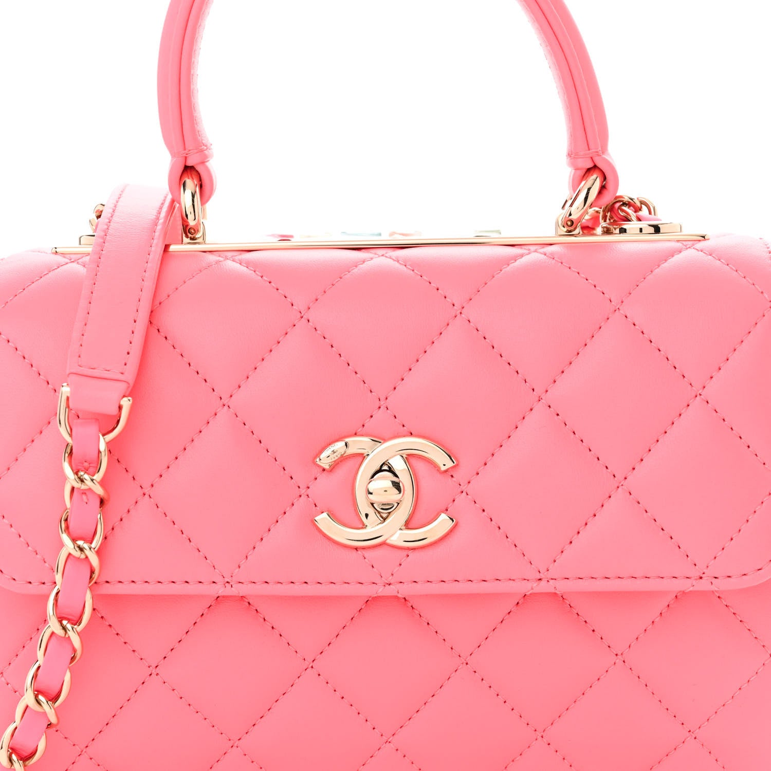 Chanel Lambskin Lacquered Quilted Mini Trendy CC Dual Handle Flap Bag Coral Pink 8 of 10