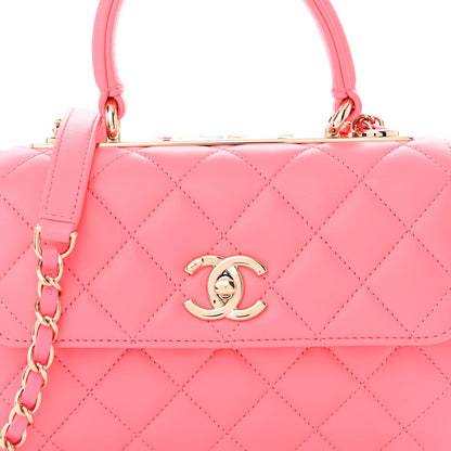Chanel Lambskin Lacquered Quilted Mini Trendy CC Dual Handle Flap Bag Coral Pink 8 of 10