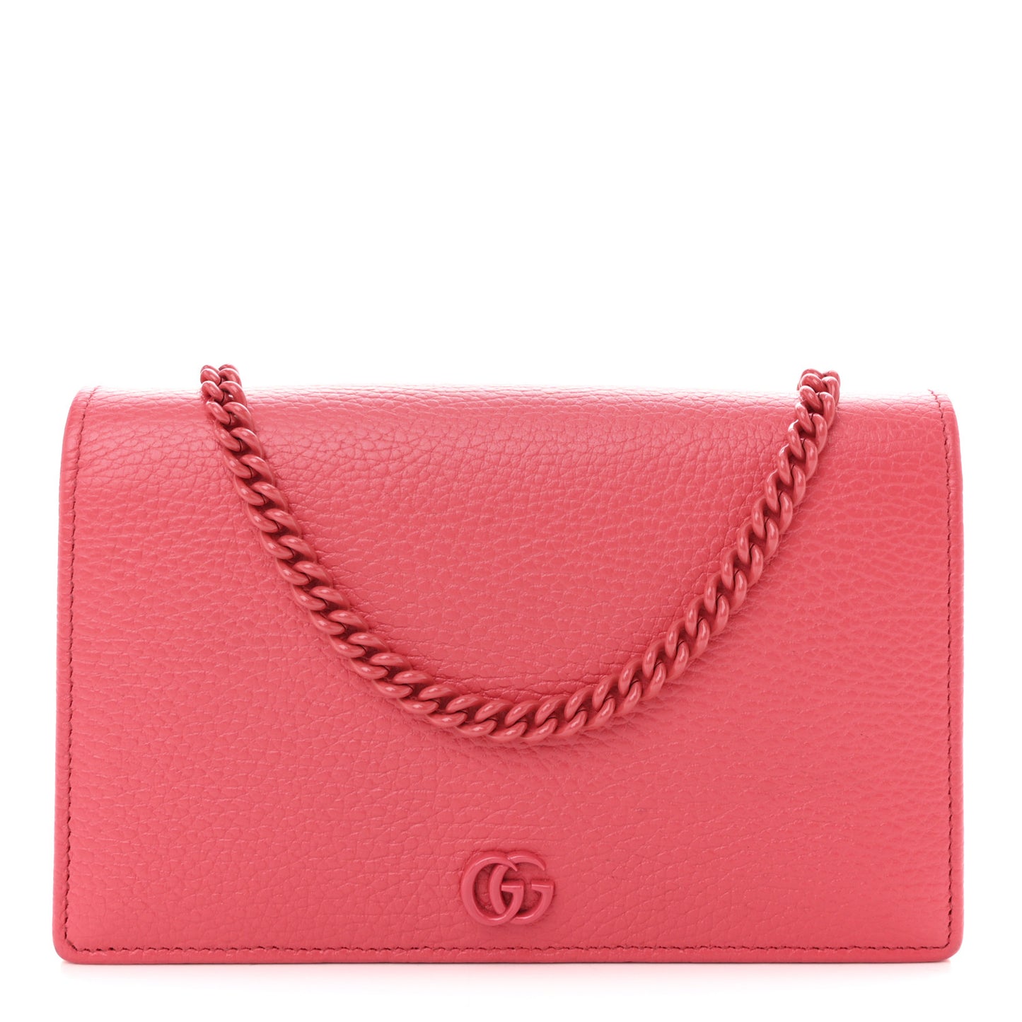 Dollar Calfskin Enamel Monochrome Mini GG Marmont Chain Wallet Runway Coral