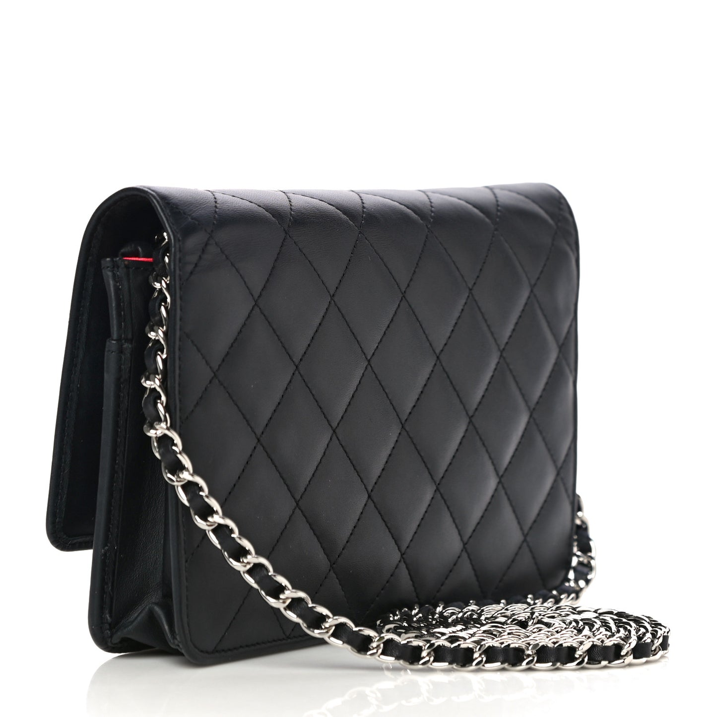 Calfskin Quilted Cambon Wallet On Chain WOC Black